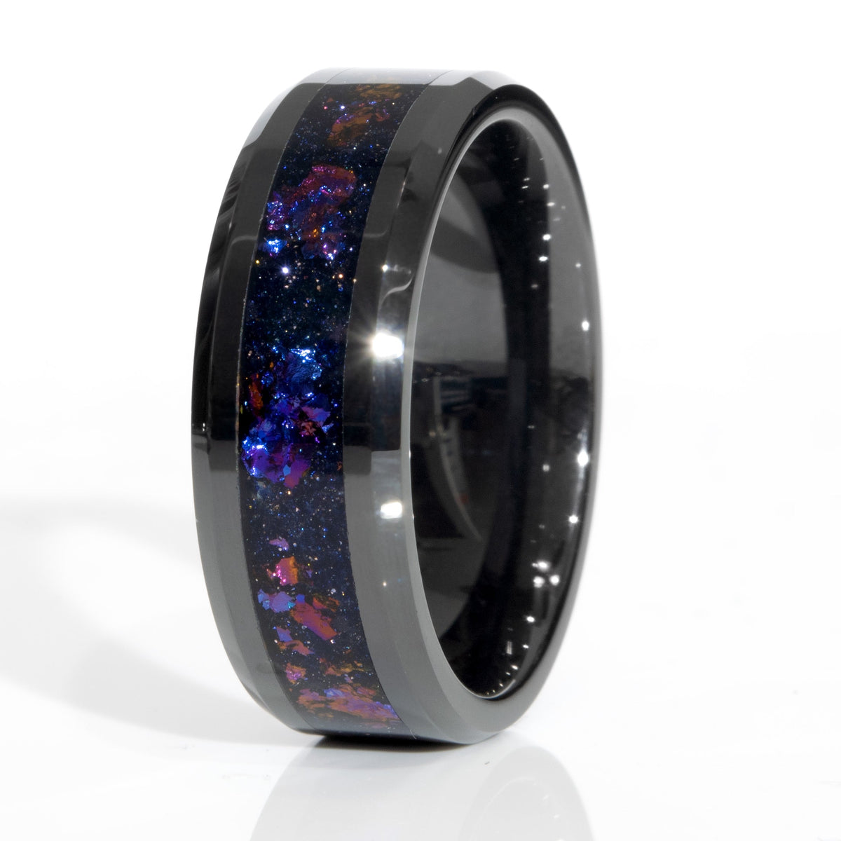 Clearance Galaxy Blue Goldstone Black Ceramic  Ring Size 11 - 8mm Width Copperbeard Jewelry Main image