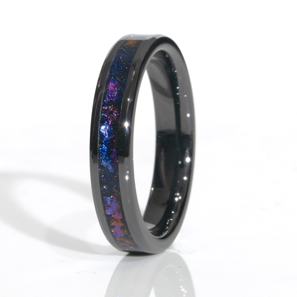 Clearance Galaxy Blue Goldstone Black Ceramic  Ring Size 7 - 4mm Width Copperbeard Jewelry Main image