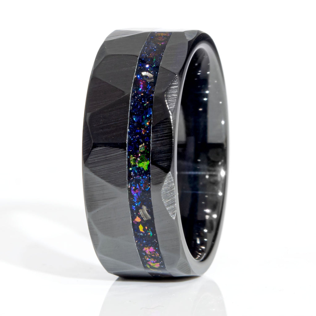 Clearance Galaxy Flare Black Ceramic Faceted Offset Ring Size 7.5 - 8mm Width Copperbeard Jewelry