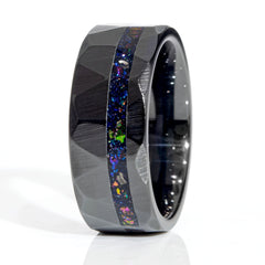 Clearance Galaxy Flare Black Ceramic Faceted Offset Ring Size 7.5 - 8mm Width Copperbeard Jewelry