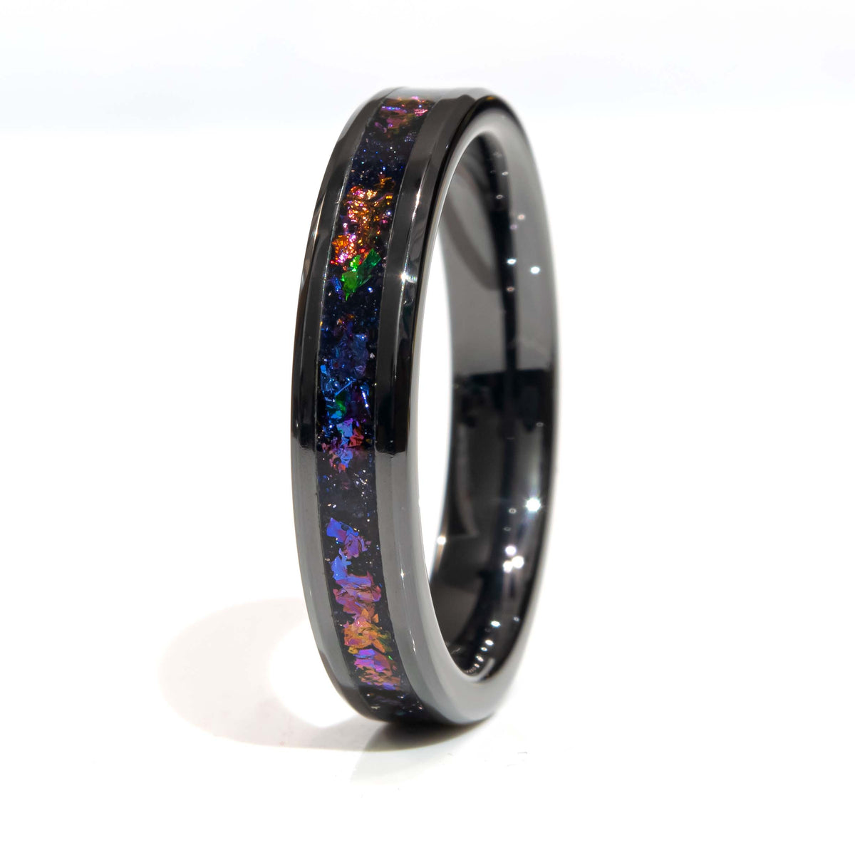 Clearance Galaxy Multi Color Black Ceramic Size 8 - 4mm width Copperbeard Jewelry Main image