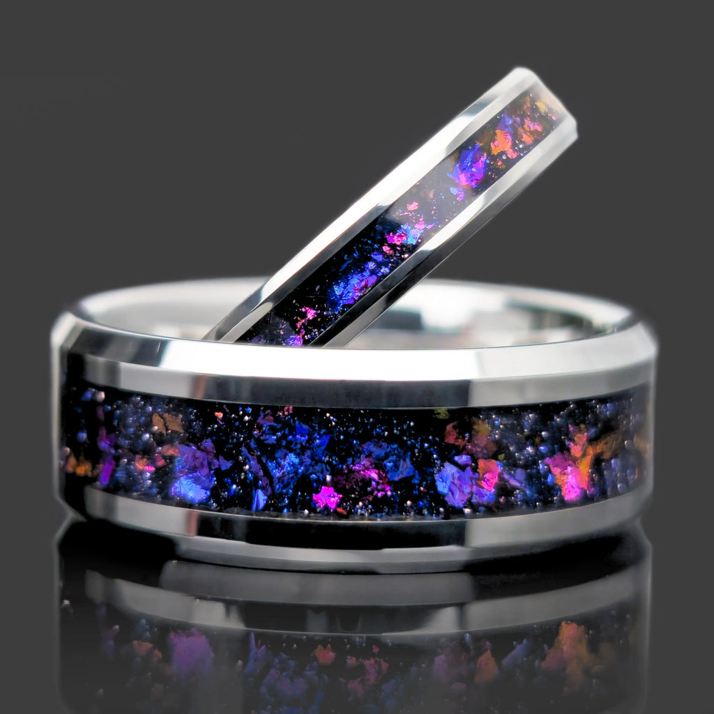 His and Hers Tungsten Galaxy Wedding Ring Set Copperbeard Jewelry