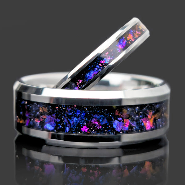His and Hers Tungsten Galaxy Wedding Ring Set Copperbeard Jewelry