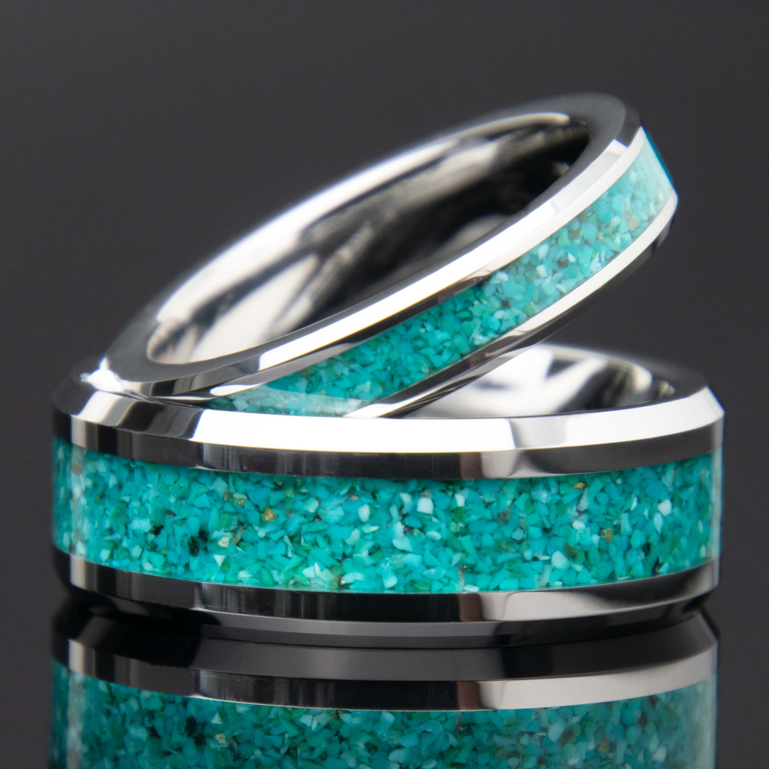 His And Hers Turquoise Wedding Band Set Tungsten Copperbeard Jewelry