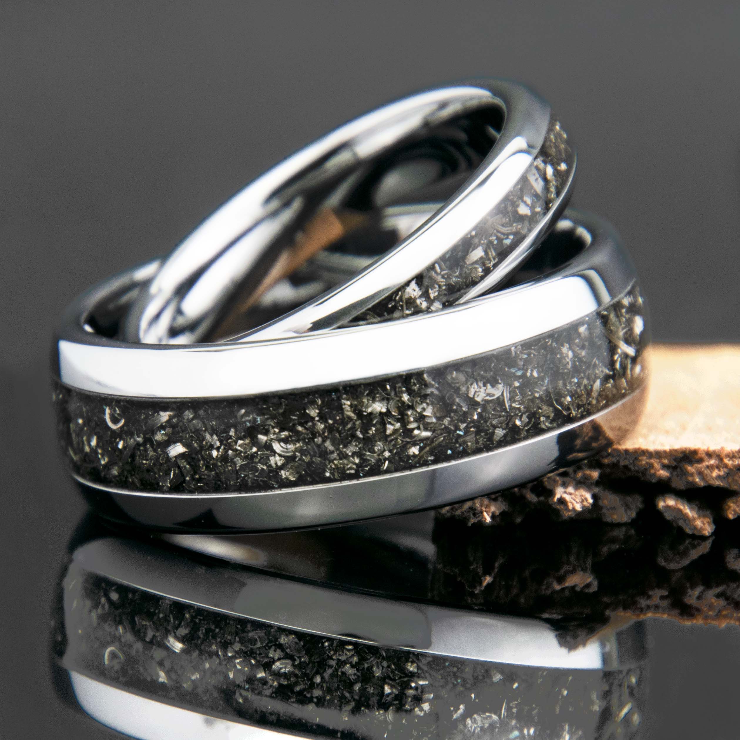 His And Hers Gibeon Meteorite Tungsten Wedding Ring Set - Copperbeard Jewelry