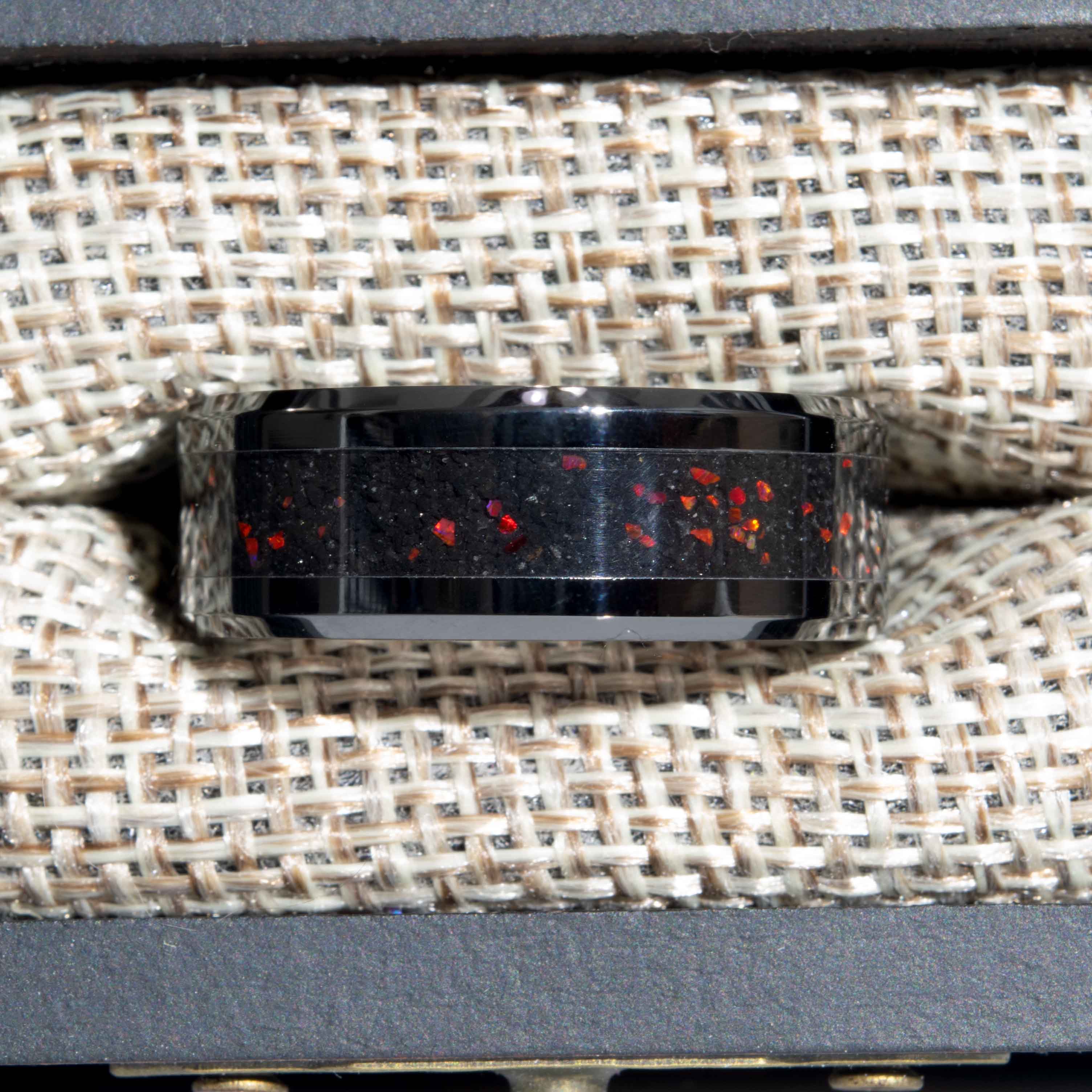 Clearance Lava Rock With Red Opal Black Ceramic Ring Size 9.5 - 8mm Width Secondary image