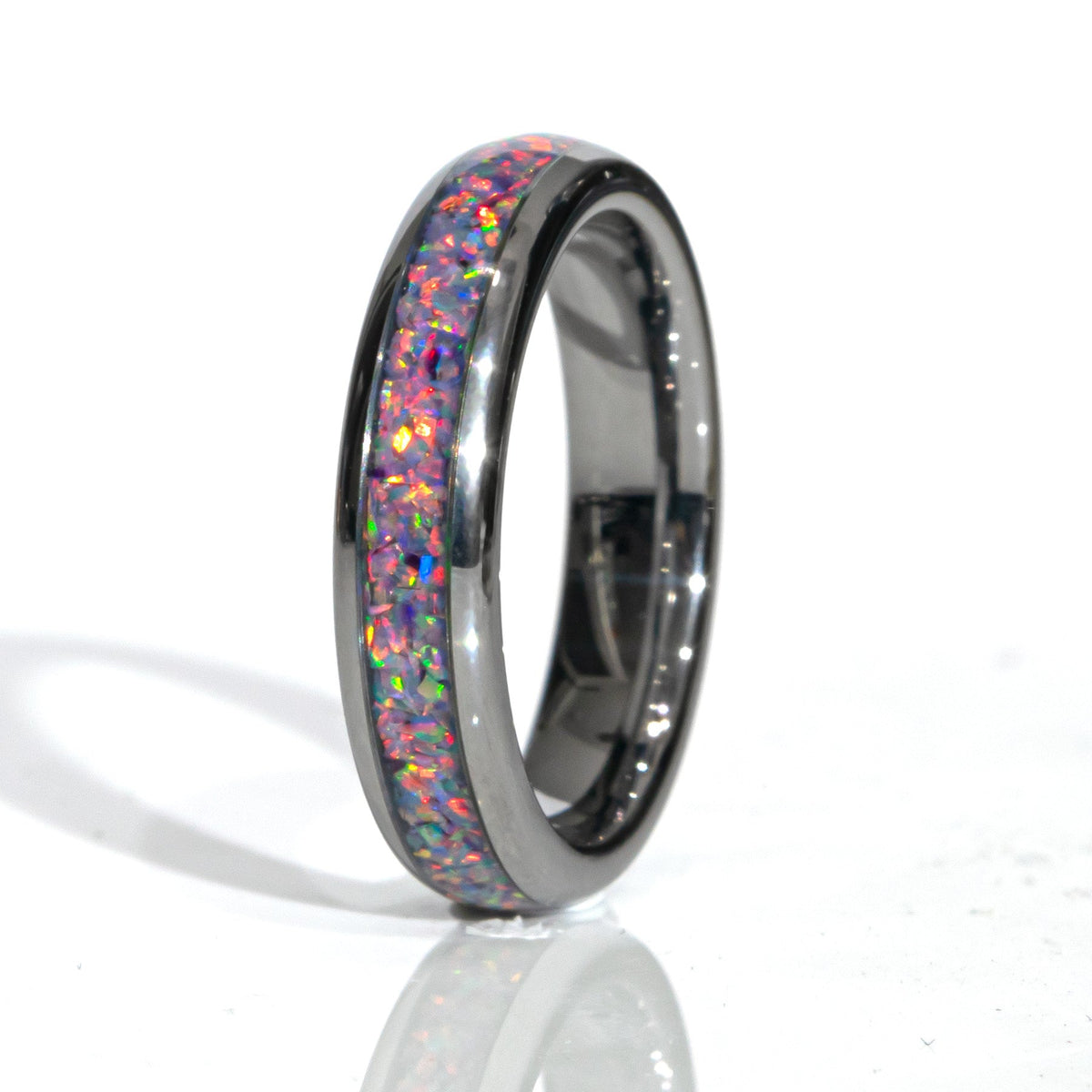 Clearance Light Pink Pastel Opal Tungsten Domed Ring Size 4.5 - 4mm Width Copperbeard Jewelry Main image