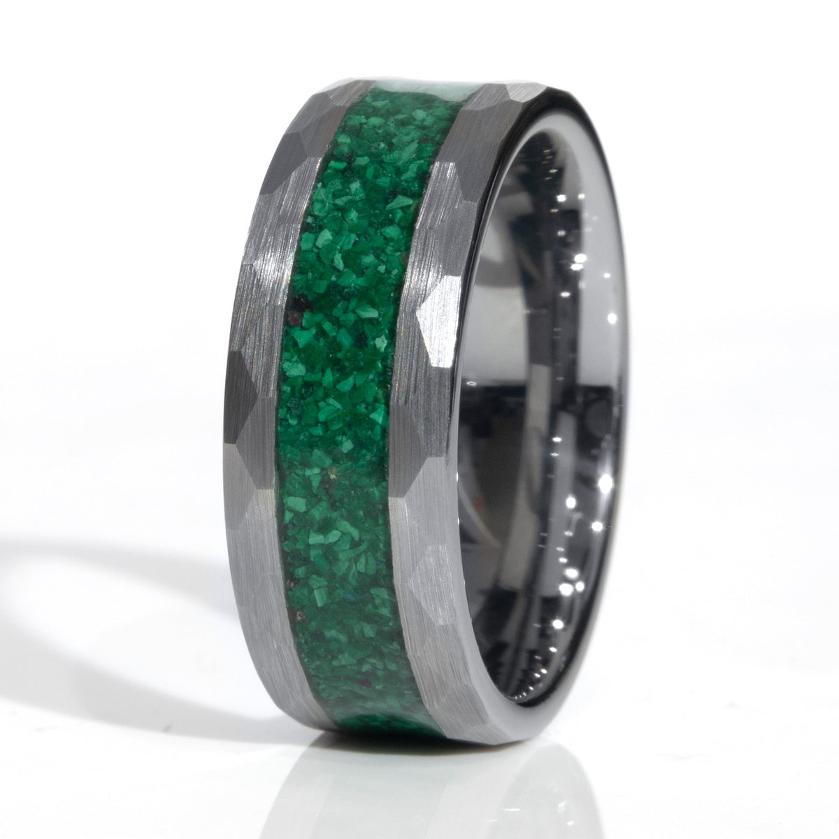 Clearance Malachite Tungsten Faceted Edges Ring Size 9 - 8mm Width Copperbeard Jewelry