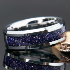 Blue Sandstone Starry Night Ring With Tungsten Band Copperbeard Jewelry