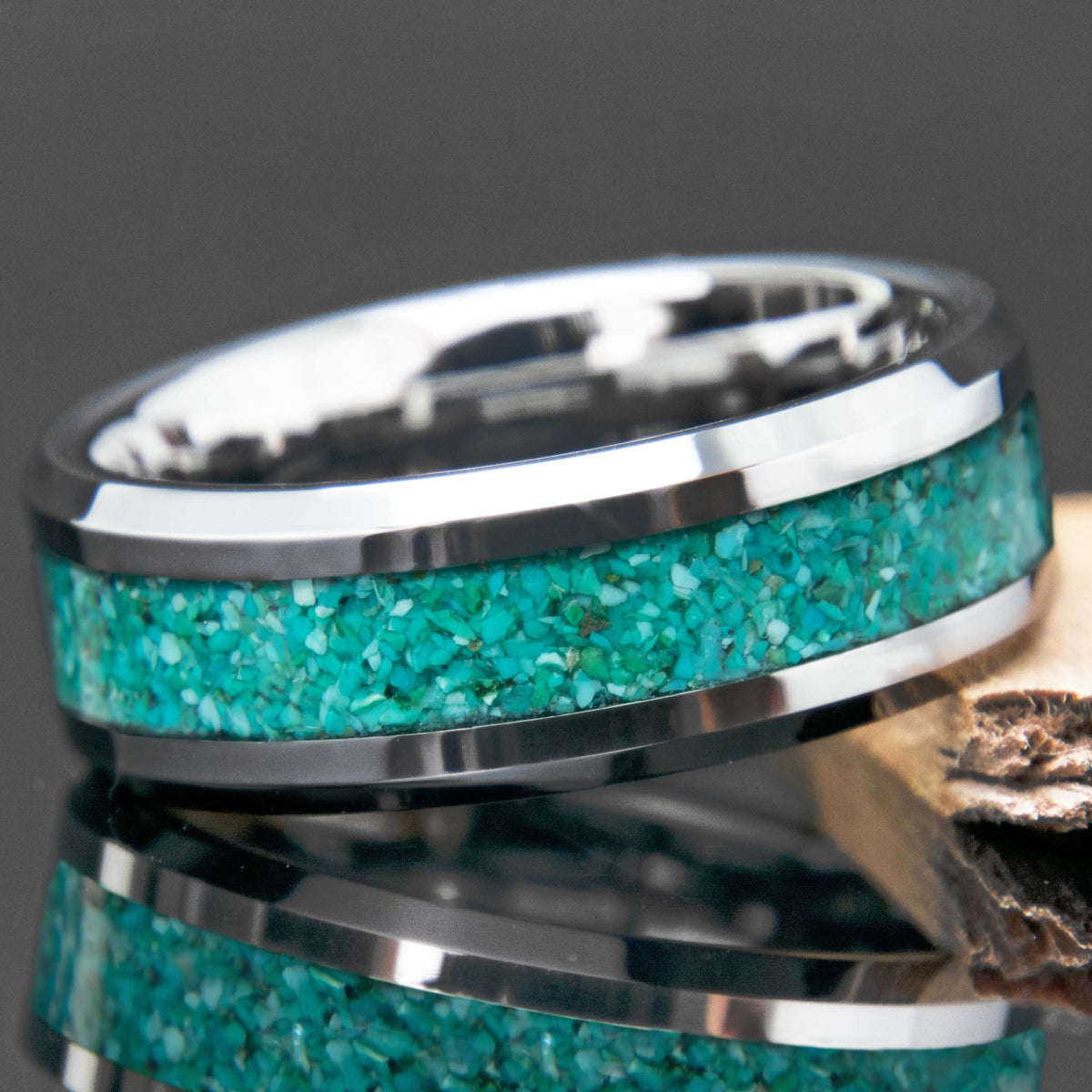 Turquoise Mens Tungsten Ring - Copperbeard Jewelry Main image