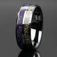 Blue Sandstone And Meteorite Black Ceramic Double Channel Ring - Copperbeard Jewelry