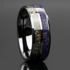 Blue Sandstone And Meteorite Black Ceramic Double Channel Ring - Copperbeard Jewelry