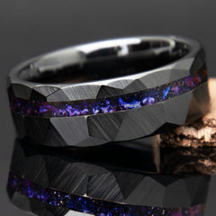 Galaxy Style Men's Wedding Band Faceted Black Ceramic Copperbeard Jewelry