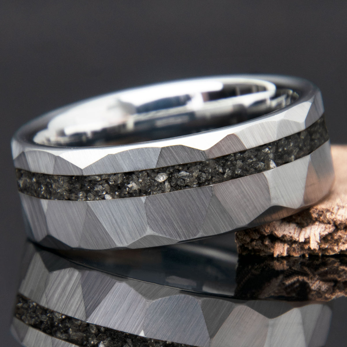 Black Diamonds Men's Wedding Band Faceted Tungsten Copperbeard Jewelry Main image