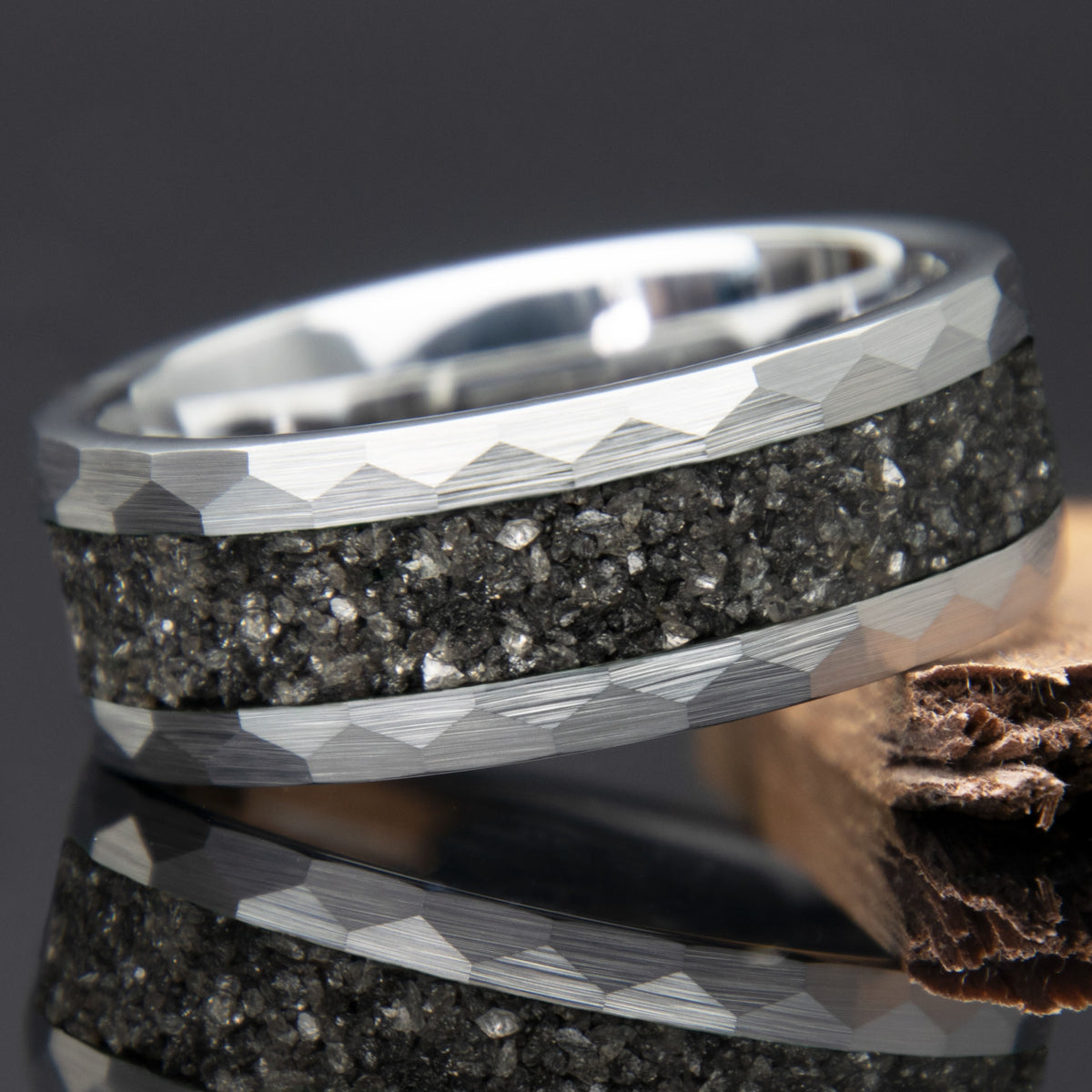 Black Diamonds Hammered Tungsten Men's Ring Copperbeard Jewelry Main image
