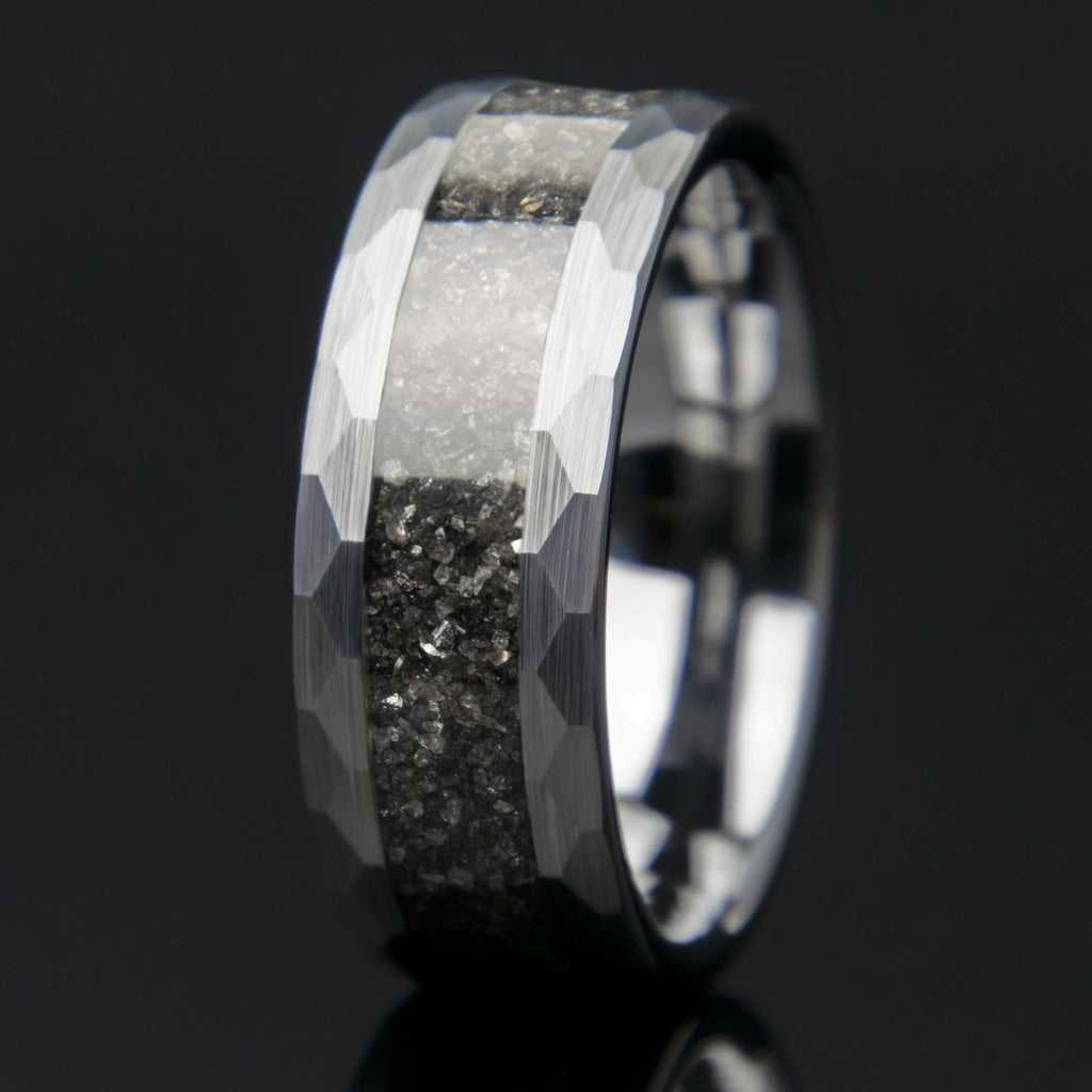 Black Diamonds Hammered Tungsten Men's Ring Copperbeard Jewelry