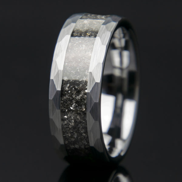 Black Diamonds Hammered Tungsten Men's Ring Copperbeard Jewelry