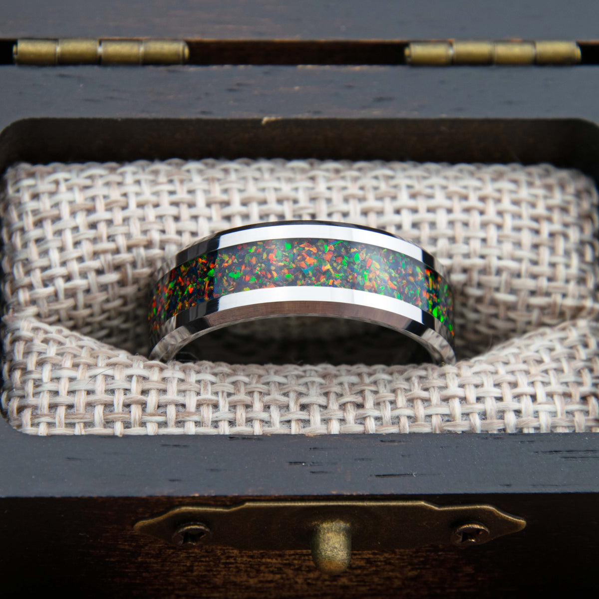 Black Fire Opal Tungsten Men's Ring 8mm Copperbeard Jewelry