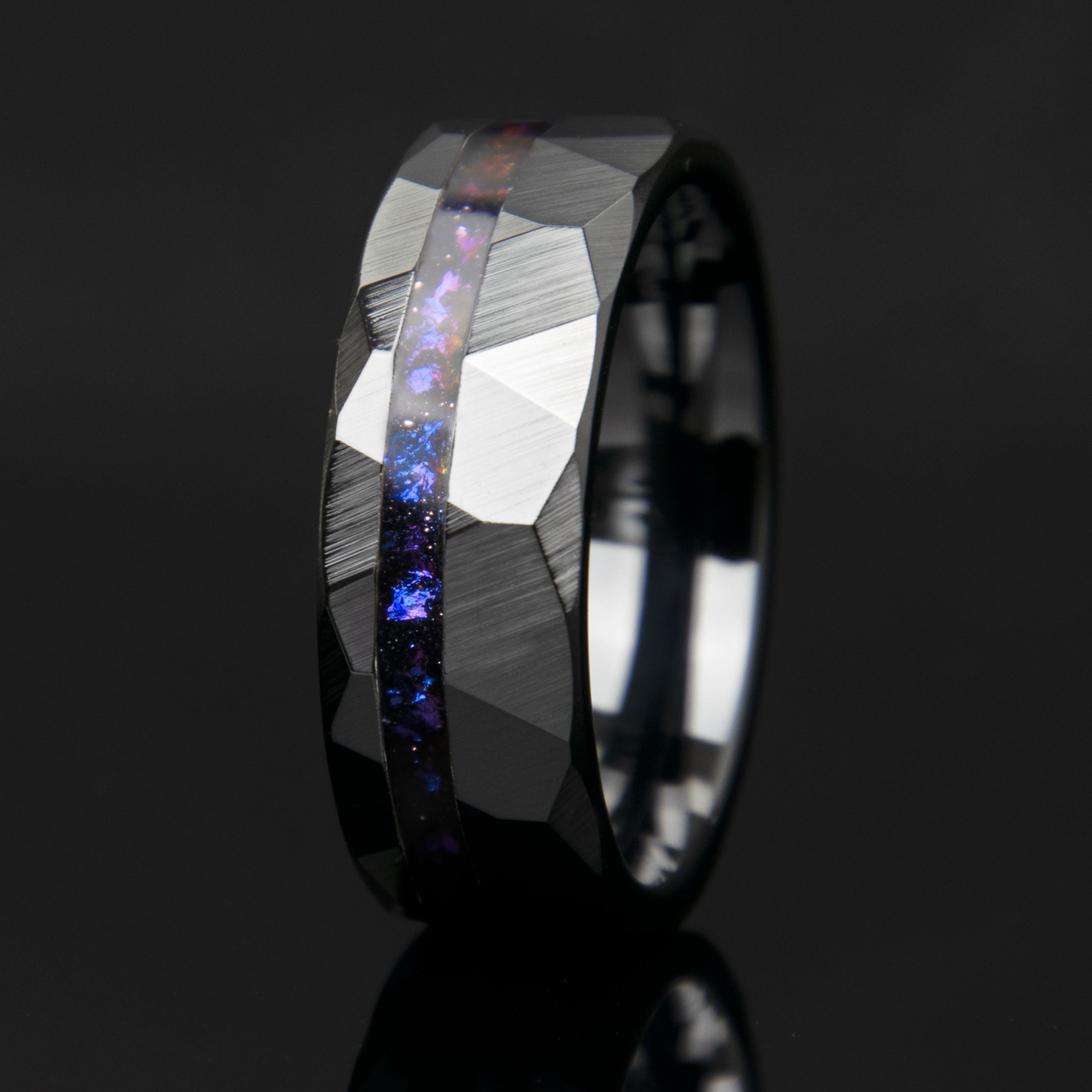 Galaxy Style Men's Wedding Band Faceted Black Ceramic Secondary image