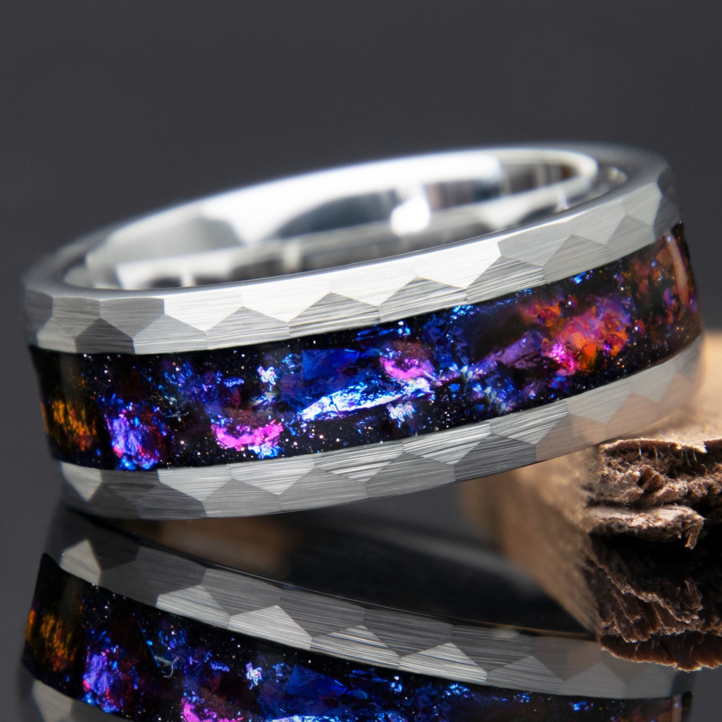 Galaxy Style Hammered Tungsten Men's Ring Copperbeard Jewelry