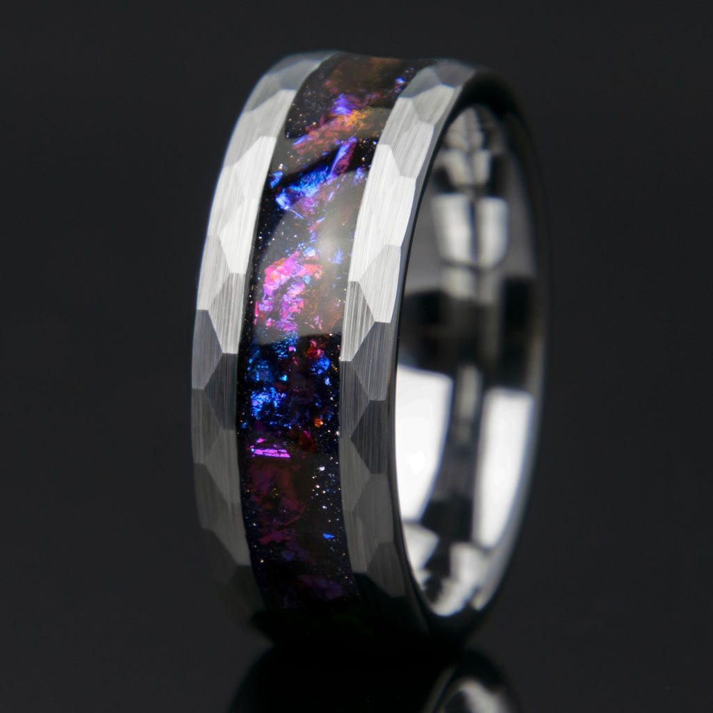 Galaxy Style Hammered Tungsten Men's Ring Copperbeard Jewelry