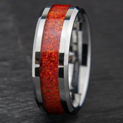 Flame Red Opal Tungsten Men's Ring Copperbeard Jewelry