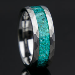 Turquoise Hammered Tungsten Men's Ring Copperbeard Jewelry