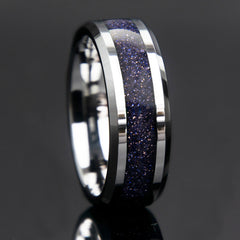 Blue Sandstone Starry Night Ring With Titanium Band Copperbeard Jewelry