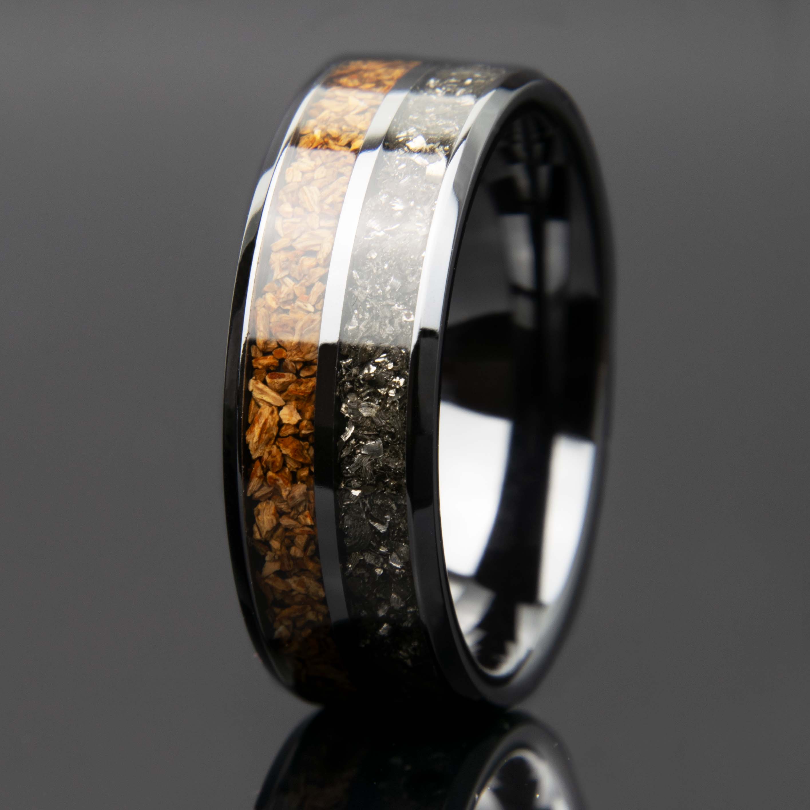 Dinosaur Bone And Meteorite Black Ceramic Ring Secondary image