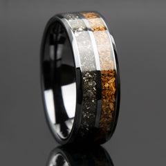 Dinosaur Bone And Meteorite Black Ceramic Ring Copperbeard Jewelry