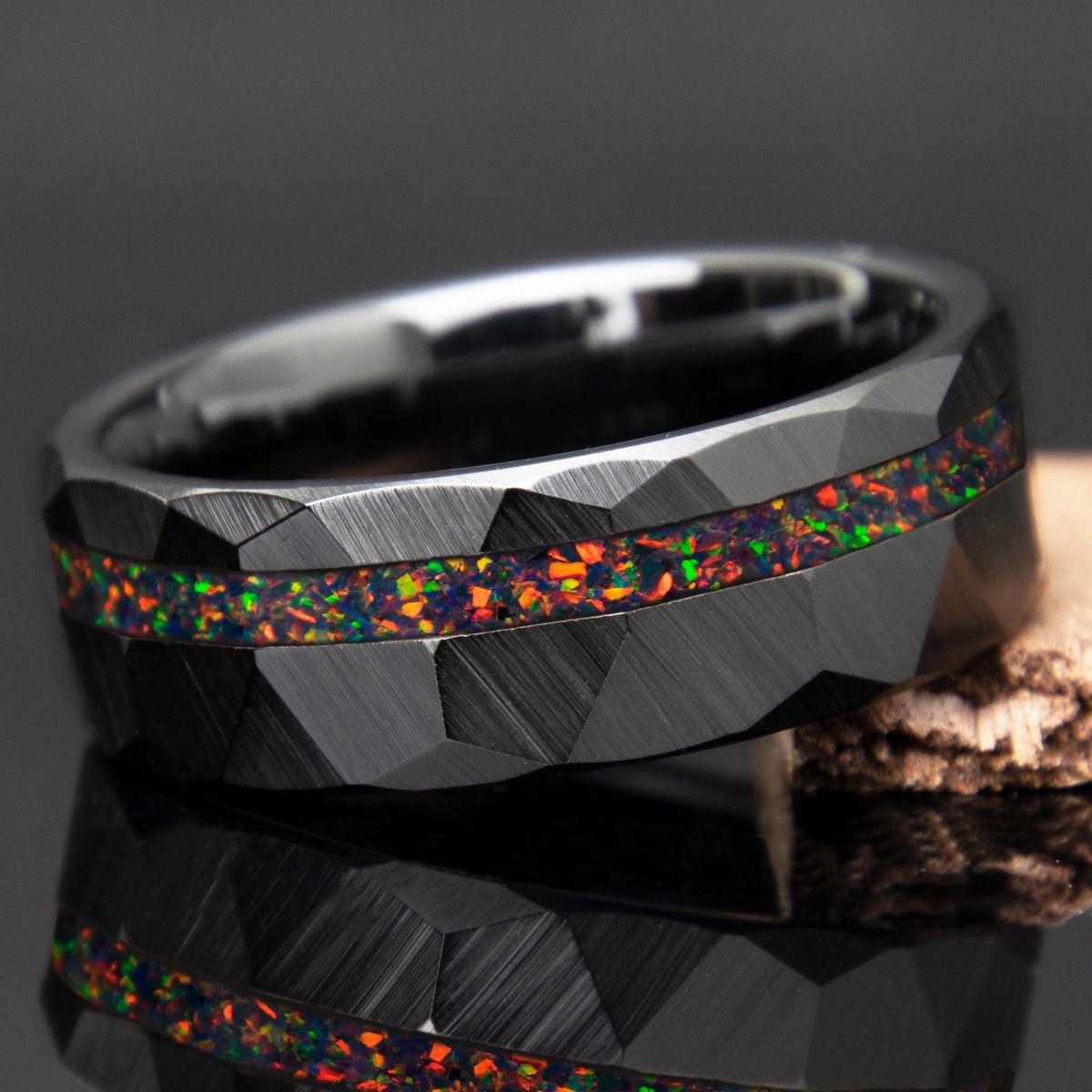 Black Fire Opal Men's Engagement Wedding Band - Copperbeard Jewelry Main image
