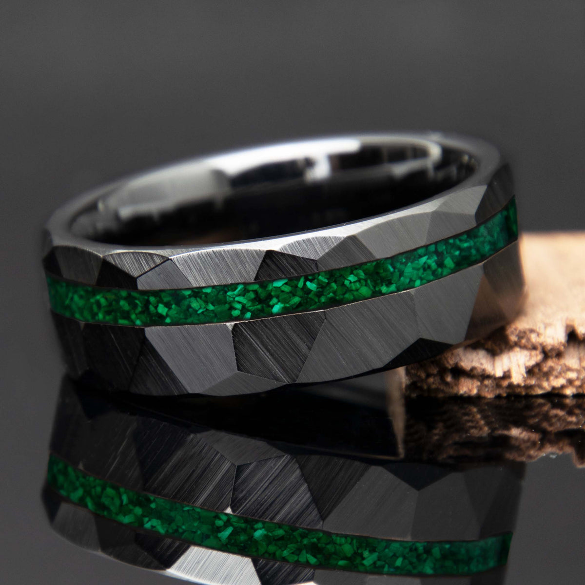 Sapphire Hammered Black Ceramic Offset Ring Copperbeard Jewelry