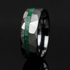 Malachite Black Ceramic Hammered Mens Ring - Copperbeard Jewelry