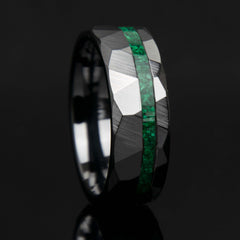 Malachite Black Ceramic Hammered Mens Ring - Copperbeard Jewelry