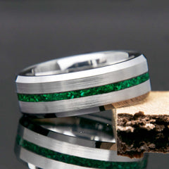 Malachite Ring With Tungsten Thin Line Band Copperbeard Jewelry
