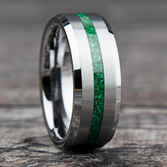 Malachite Ring With Tungsten Thin Line Band Copperbeard Jewelry