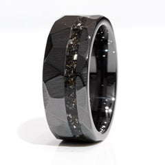Clearance Meteorite Black Ceramic Faceted Offset Ring Size 8 - 8mm Width Copperbeard Jewelry