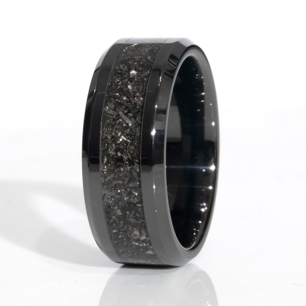 Clearance Meteorite Black Ceramic Ring Size 7.5 - 8mm Width Copperbeard Jewelry