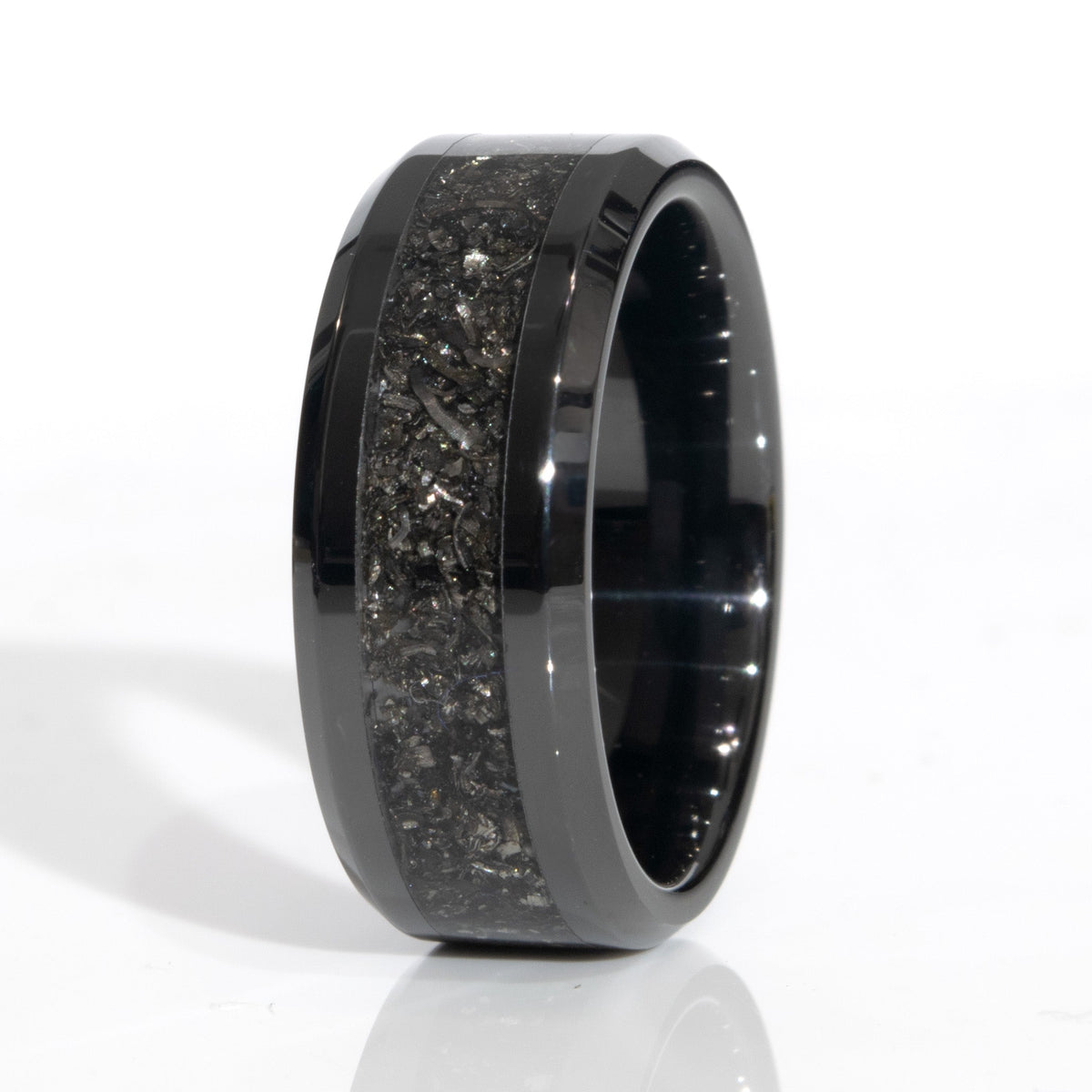 Clearance Meteorite Black Ceramic Ring Size 7.5 - 8mm Width Copperbeard Jewelry