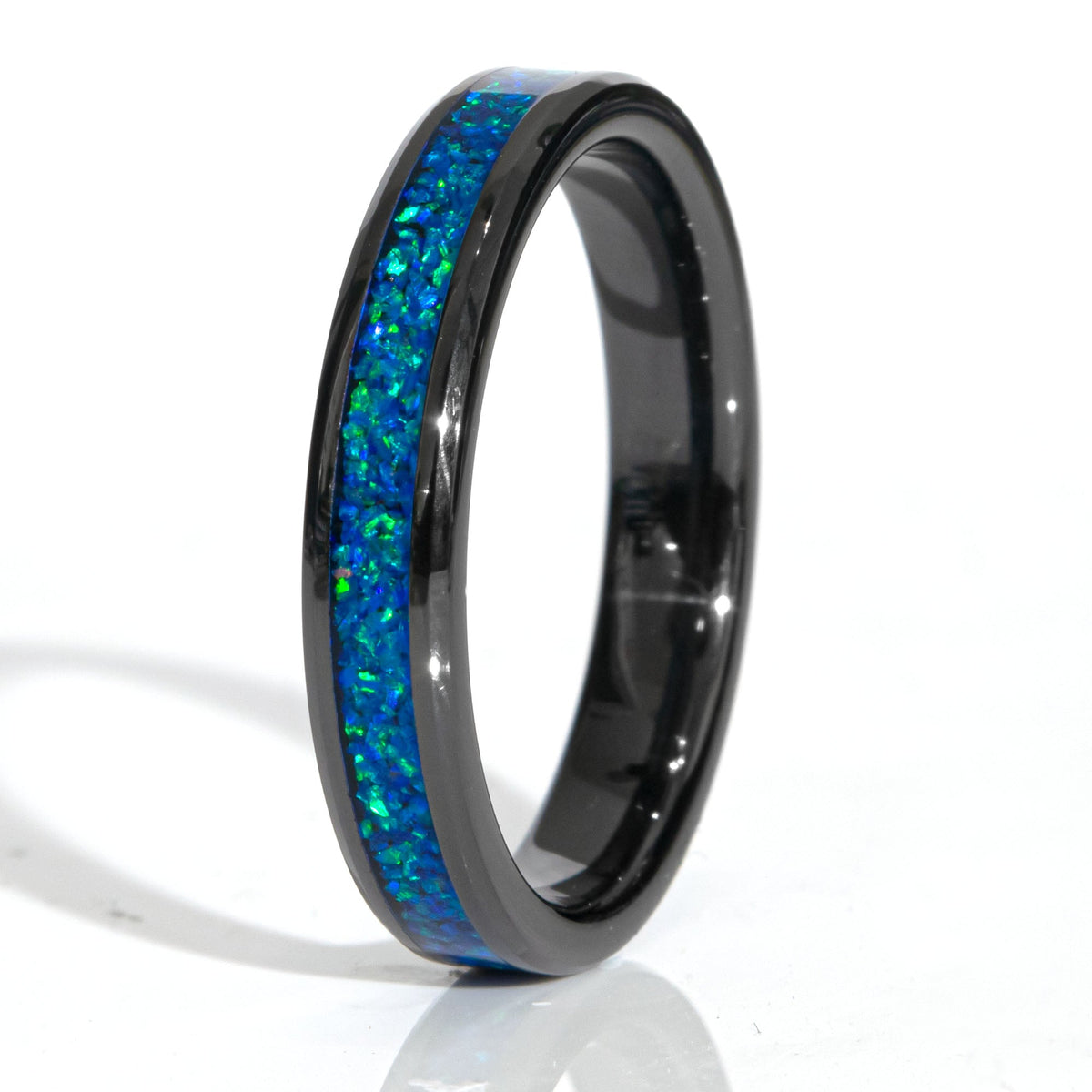 Clearance Ocean Blue Opal Black Ceramic Ring Size 9 - 4mm Width Copperbeard Jewelry