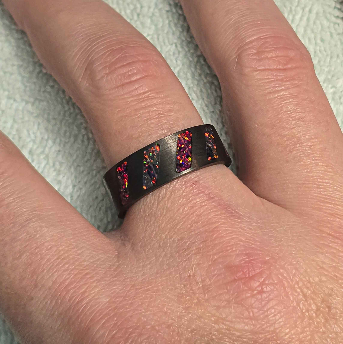 The Violet Veil - Purple Fluorite Carbon Fiber Ring Copperbeard Jewelry
