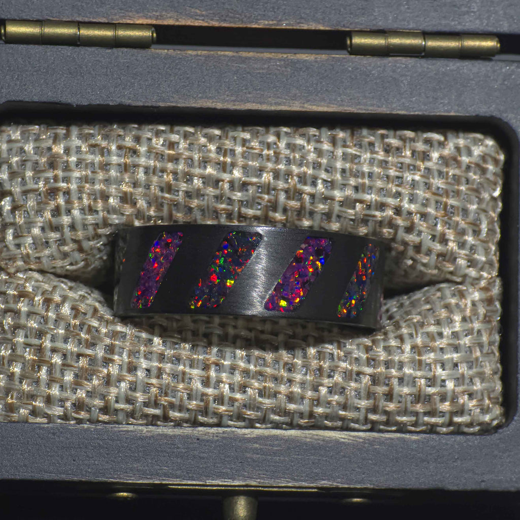 The Violet Veil - Purple Fluorite Carbon Fiber Ring Copperbeard Jewelry