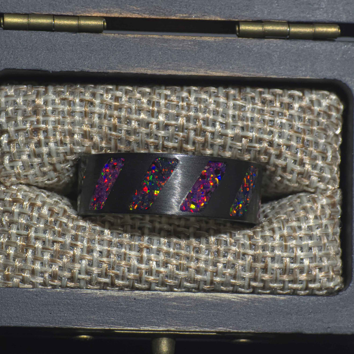 The Violet Veil - Purple Fluorite Carbon Fiber Ring Copperbeard Jewelry