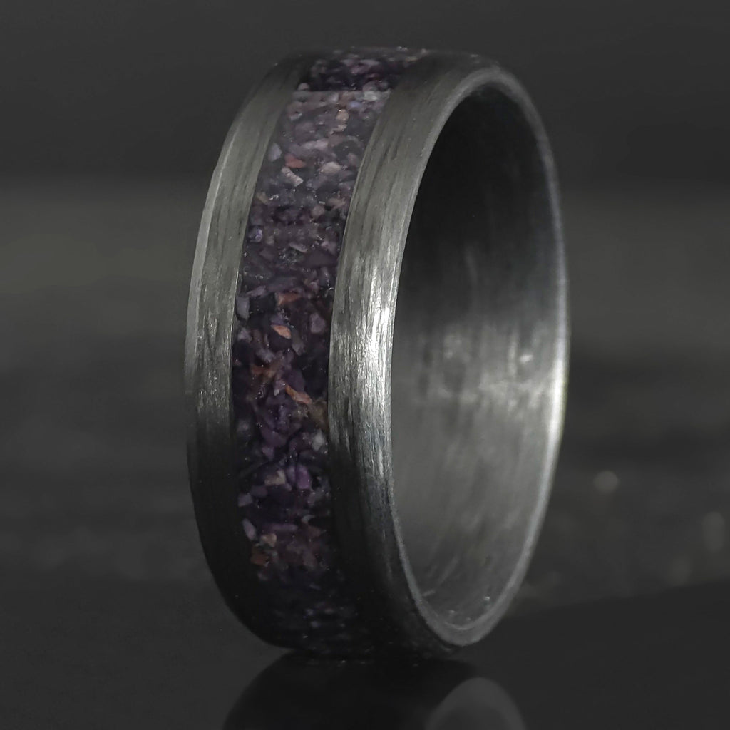 The Violet Veil - Purple Fluorite Carbon Fiber Ring Copperbeard Jewelry