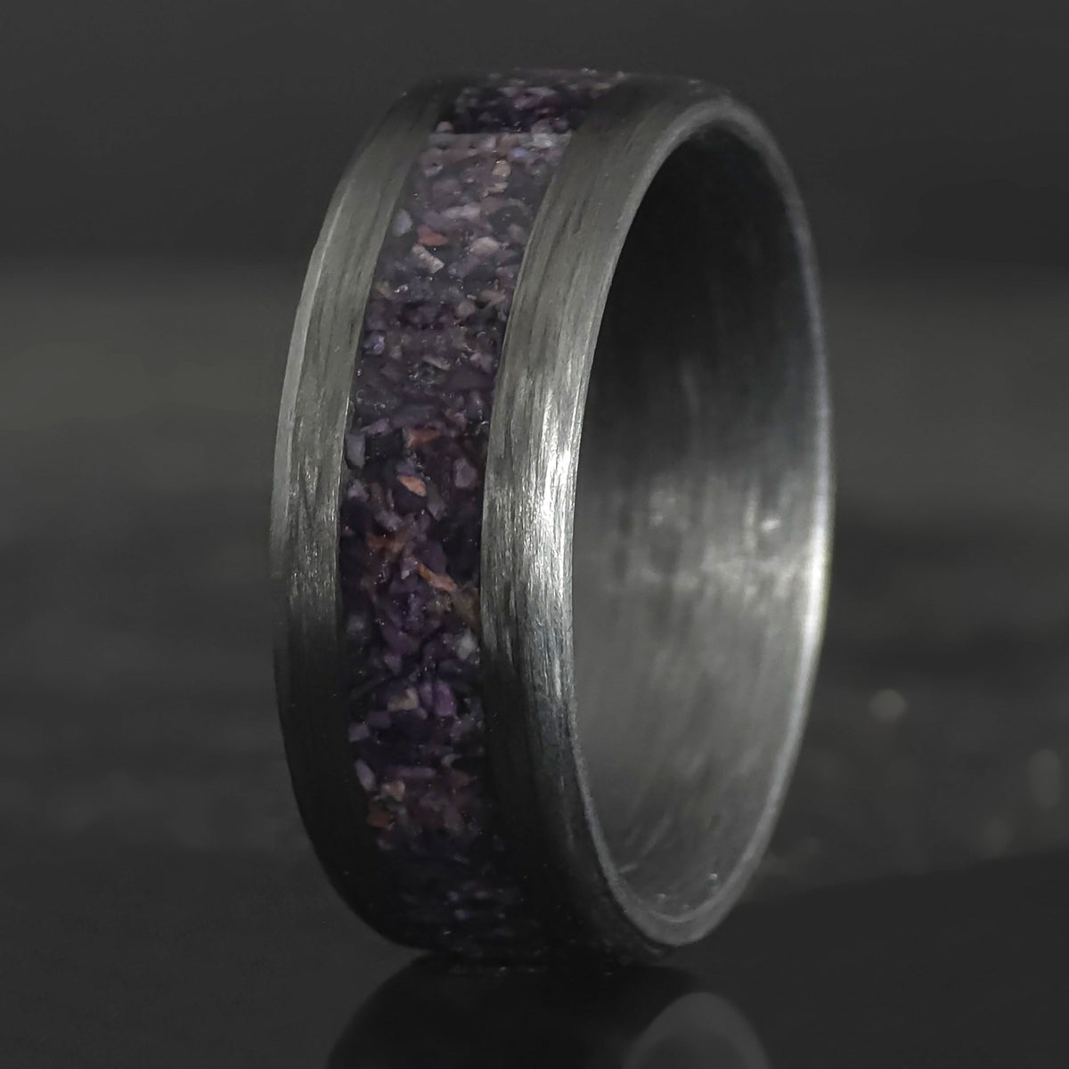 The Violet Veil - Purple Fluorite Carbon Fiber Ring Copperbeard Jewelry