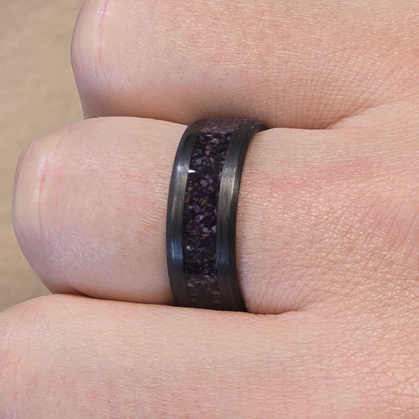 The Violet Veil - Purple Fluorite Carbon Fiber Ring Copperbeard Jewelry