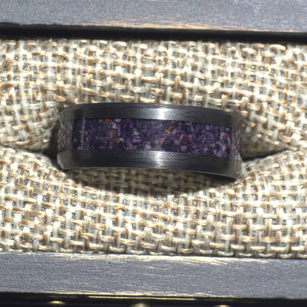 The Violet Veil - Purple Fluorite Carbon Fiber Ring Copperbeard Jewelry