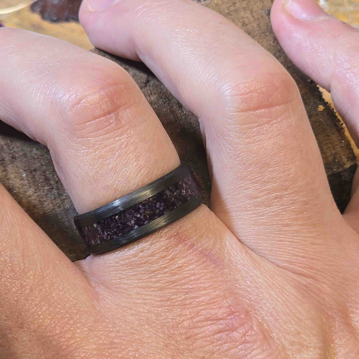 The Violet Veil - Purple Fluorite Carbon Fiber Ring Copperbeard Jewelry