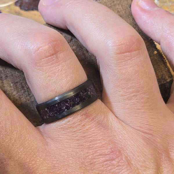 The Violet Veil - Purple Fluorite Carbon Fiber Ring Copperbeard Jewelry