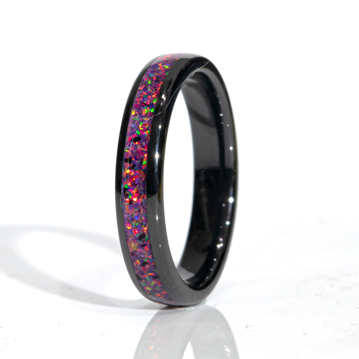 Clearance Purple Opal Black Ceramic Domed Ring Size 7.5 - 4mm Width Copperbeard Jewelry Main image